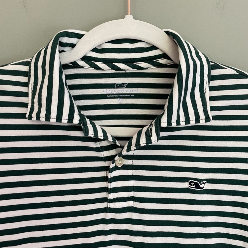 3 for $30 | Vineyard Vines 100% Pima Cotton Green White Stripe Long Sleeve Polo - Picture 6 of 15
